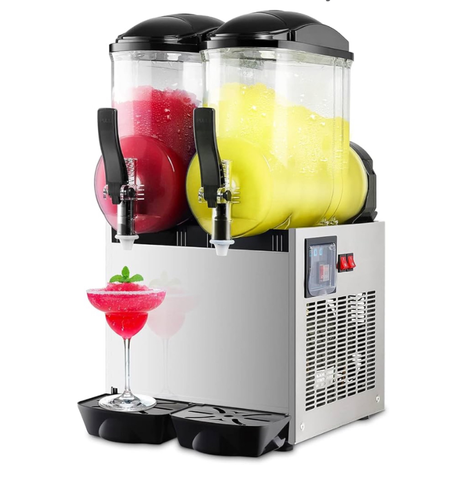 Restaurant-grade dual-spindle frozen drink machine with two mix tanks